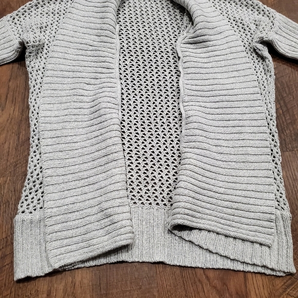 Express Gray Cardigan Open Knit Chunky Sweater Cotton Preppy Work Neutral Boho S - Picture 7 of 8